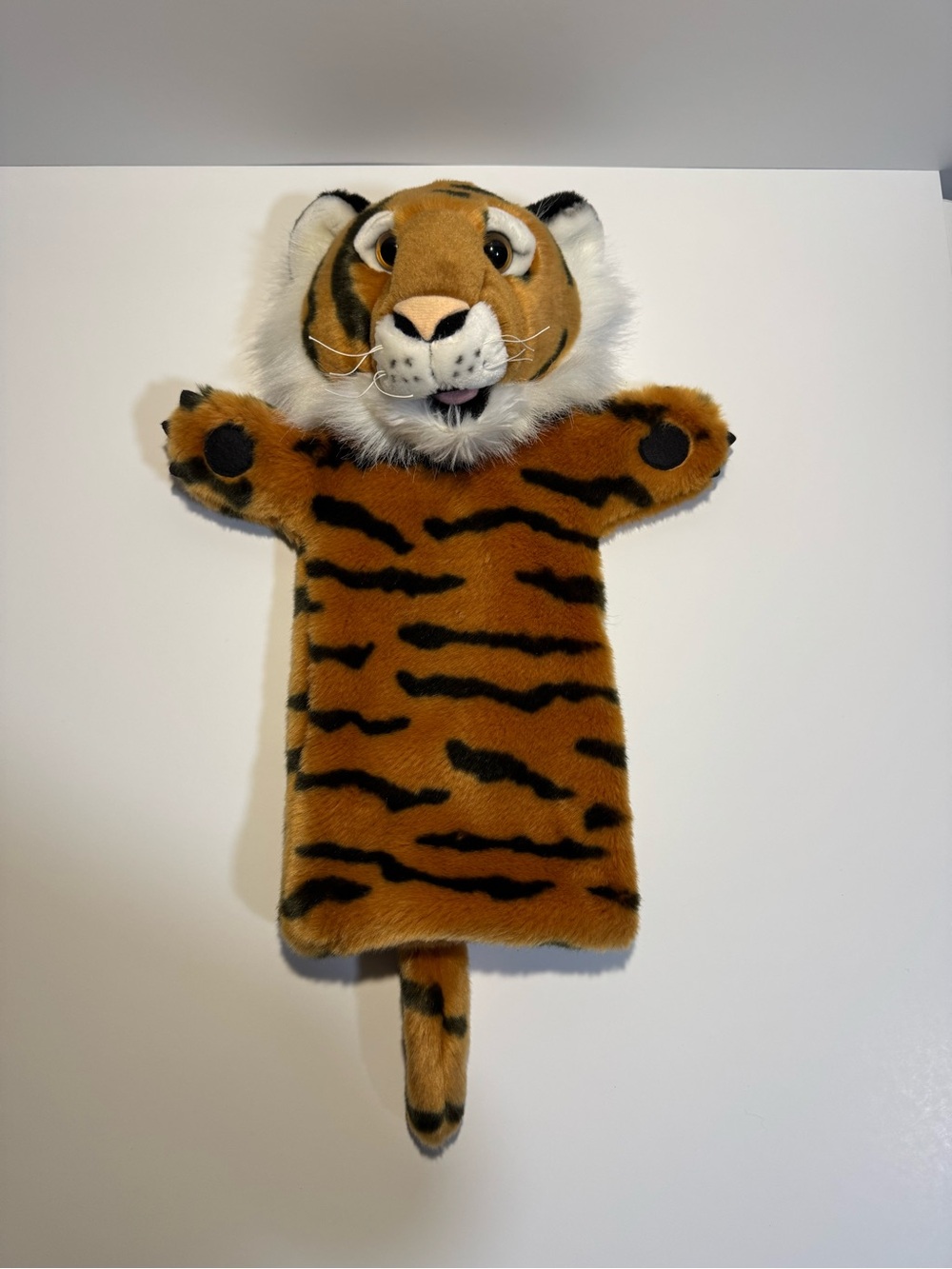 The Puppet Company Long Sleeve Tiger Puppet 15” orange and black.